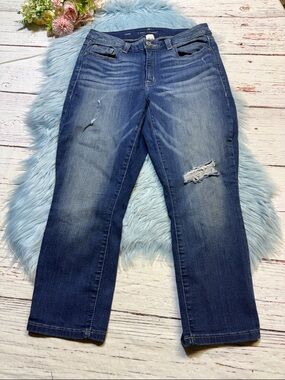 Lane Bryant Distressed Capri Jeans in Medium Blue Wash sz 14